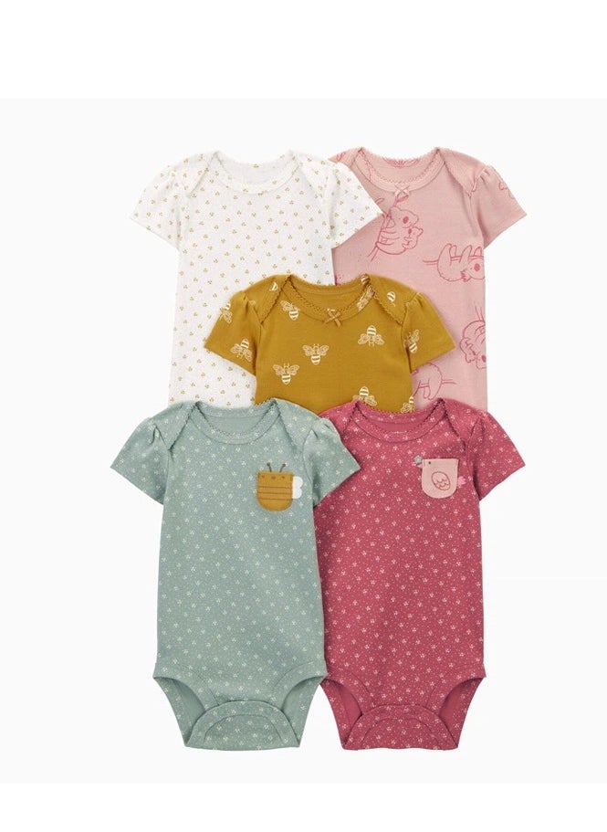 CICILADY 5 Piece Baby Boys Girls Bodysuit Set Soft Breathable Summer Baby Bodysuit Half Sleeve Onesie Pajama Set 