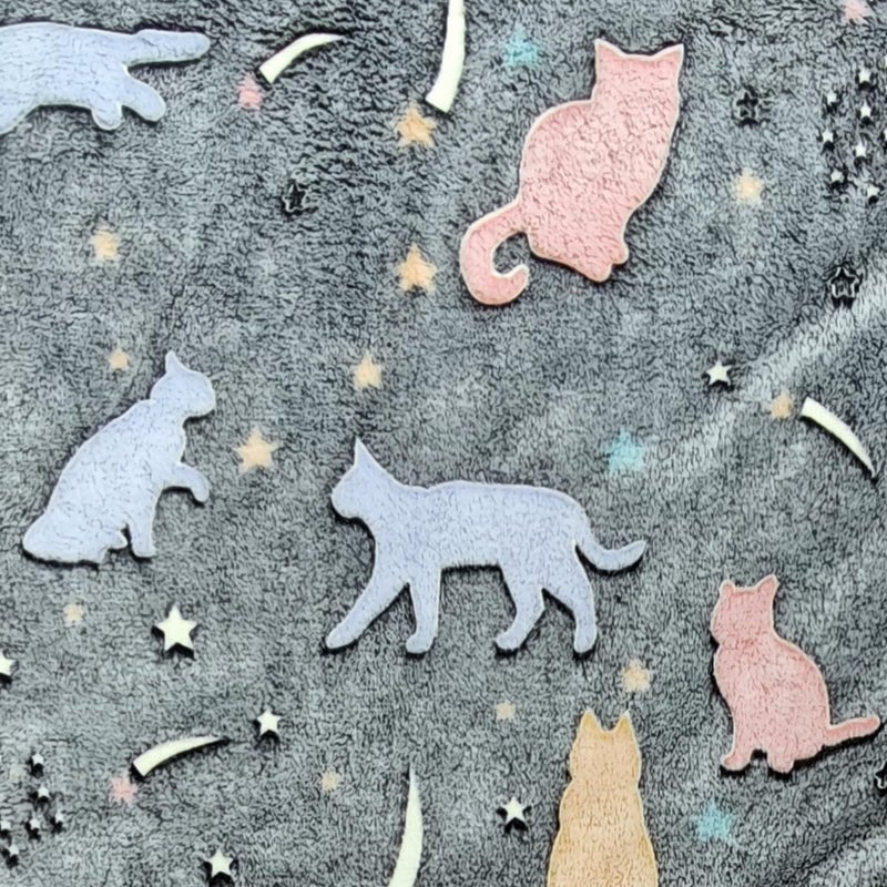 Sviuse Glow in The Dark Cat Blanket Ultra Soft Flannel Throw Gifts for Cats Lovers Girls Kids Grey Lovely Kitten Pattern Luminous Blankets for Couch Bed Sofa (50"x60", Cat 9) - Image 4