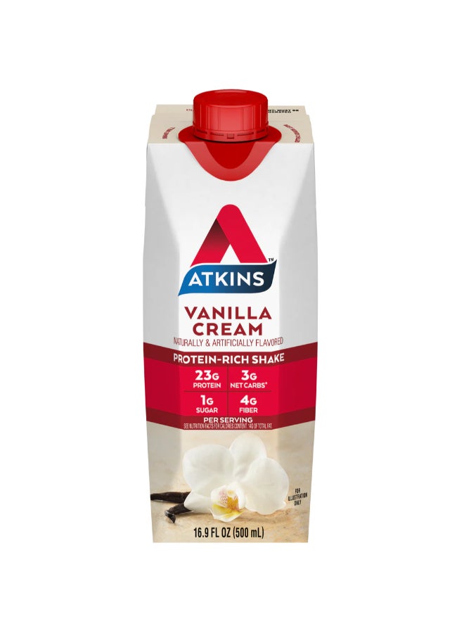 Atkins Protein-Rich Shake Vanilla Cream 4 Shakes 16.9 fl oz (500 ml) Each - Image 1