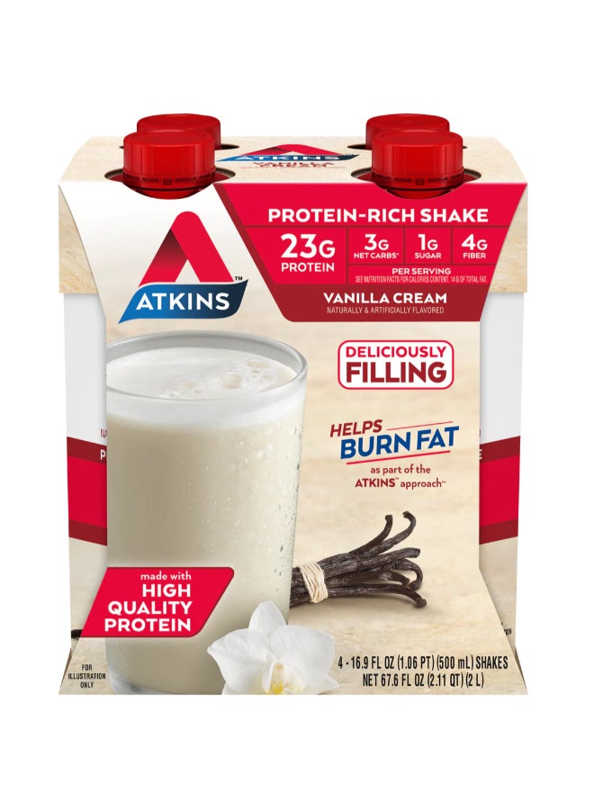 Atkins Protein-Rich Shake Vanilla Cream 4 Shakes 16.9 fl oz (500 ml) Each - Image 3