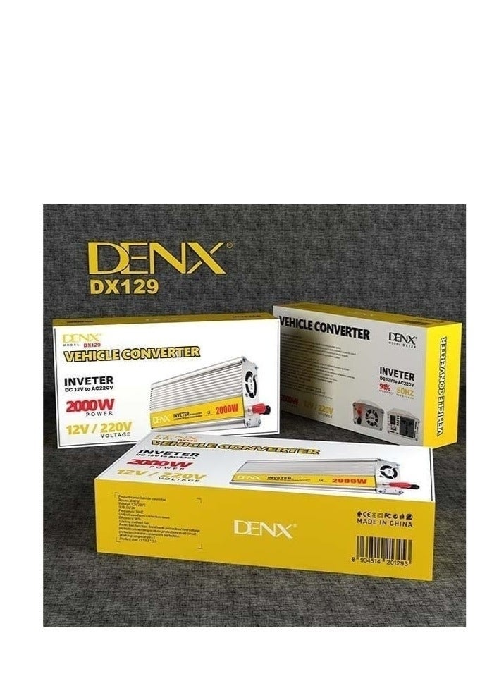 Denx DNEX DX129 Car Power Adapter 2000W – High Power 12V to 220V Inverter, Pure Sine Wave Car Charger with 3 AC Outlets, Portable Lightweight Converter for Laptops, Tools, Coolers & Emergency Use - Image 3