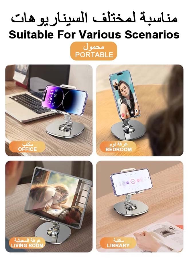 Bamboo Adjustable Portable Metal Phone Stand 360-Degree Universal Mobile Holder Stable Alloy Phone Dock for Everyday Use Home Office Travel - Image 4