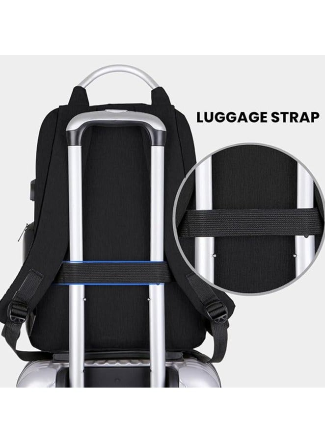 شنطة ظهر للسفر للاب توب مقاومة للماء مع منفذ شحن USB وقفل  شنط ظهر للأعمال مقاس 15.6 بوصة للجنسين وطلاب المدرسة والجامعة، لون أسود - Image 3