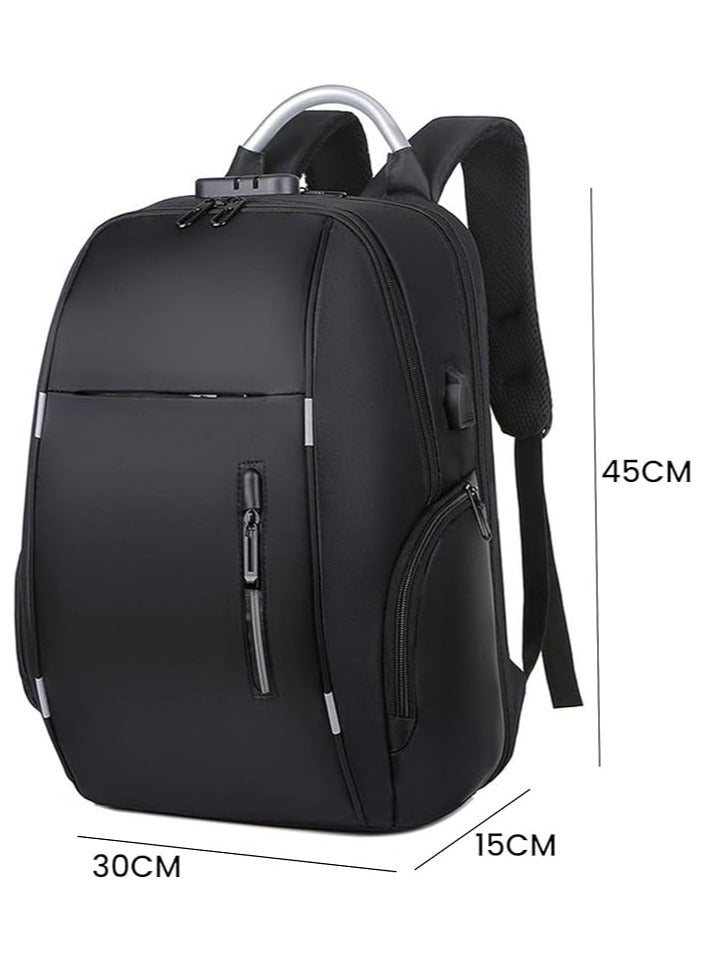 شنطة ظهر للسفر للاب توب مقاومة للماء مع منفذ شحن USB وقفل  شنط ظهر للأعمال مقاس 15.6 بوصة للجنسين وطلاب المدرسة والجامعة، لون أسود - Image 5