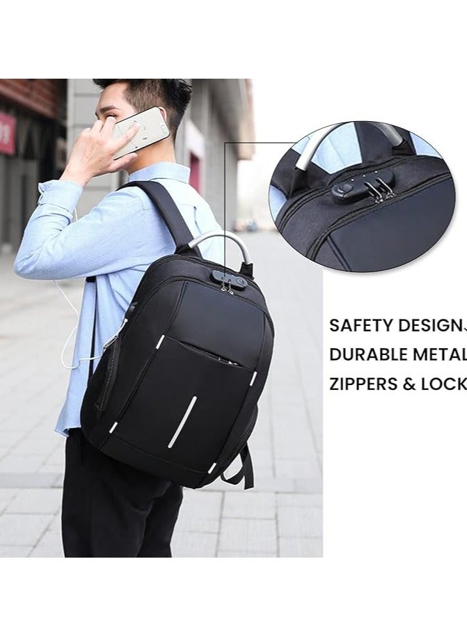 شنطة ظهر للسفر للاب توب مقاومة للماء مع منفذ شحن USB وقفل  شنط ظهر للأعمال مقاس 15.6 بوصة للجنسين وطلاب المدرسة والجامعة، لون أسود - Image 4