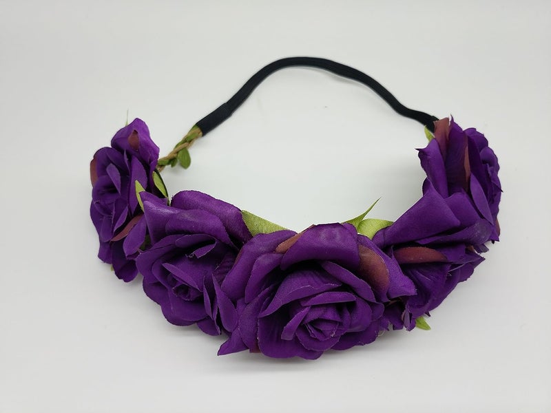 Sanrich Rose Flower Crown Fake Flower Crowns Headbands For Women Girl Rose Floral Head Piece Maternity Photoshoot Realistic Hair Crown Pet Headband Flower Wreath (purple) - Image 4