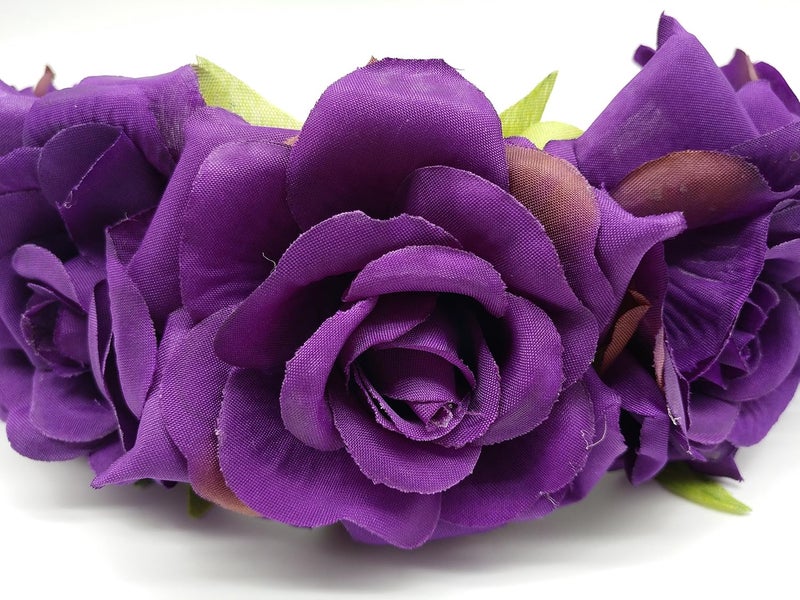 Sanrich Rose Flower Crown Fake Flower Crowns Headbands For Women Girl Rose Floral Head Piece Maternity Photoshoot Realistic Hair Crown Pet Headband Flower Wreath (purple) - Image 5
