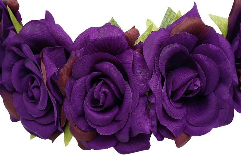 Sanrich Rose Flower Crown Fake Flower Crowns Headbands For Women Girl Rose Floral Head Piece Maternity Photoshoot Realistic Hair Crown Pet Headband Flower Wreath (purple) - Image 3