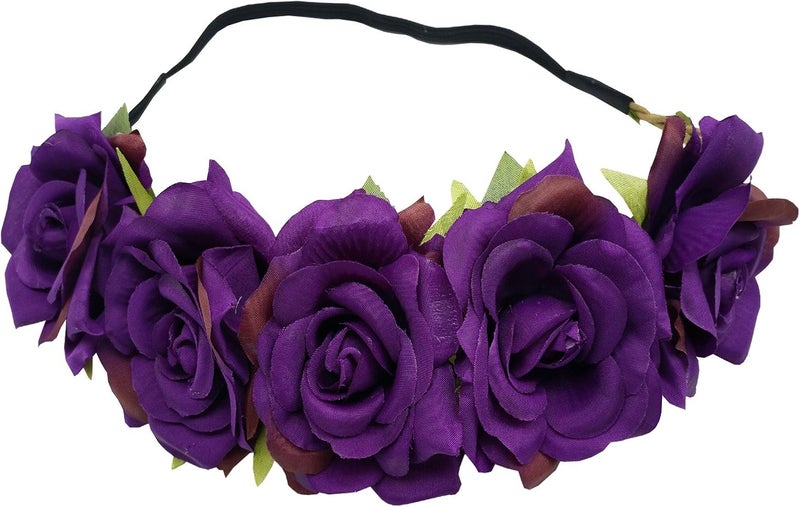 Sanrich Rose Flower Crown Fake Flower Crowns Headbands For Women Girl Rose Floral Head Piece Maternity Photoshoot Realistic Hair Crown Pet Headband Flower Wreath (purple) - Image 1