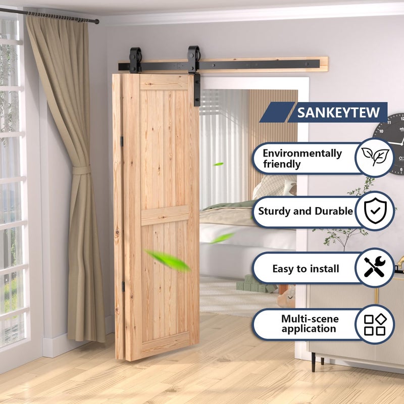 SANKEYTEW 36" Bifold Barn Door Hardware Kit - Fit for 2 Bifold Doors, Black Plastic Spraying, Folding Push-Pull, Thickened Carbon Steel - Sturdy & Durable - Anti-Skipping Design (zdm-36-2) - Image 2