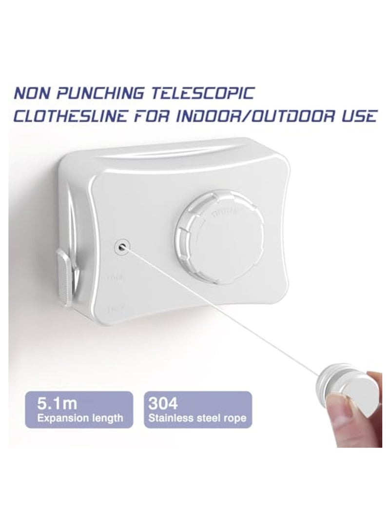 YelaJoy Retractable Washing Line, 5.1 m Indoor Retractable Washing Line, Retractable Washing Line, Stainless Steel Retractable Washing Line for Bedroom, Bathroom（White） - Image 3