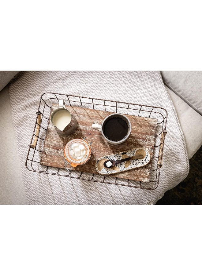 Stonebriar Stonebriar Stackable 2pc Rectangle Metal Wire and Wood Basket Set with Rope Wrapped Handles  - Image 3