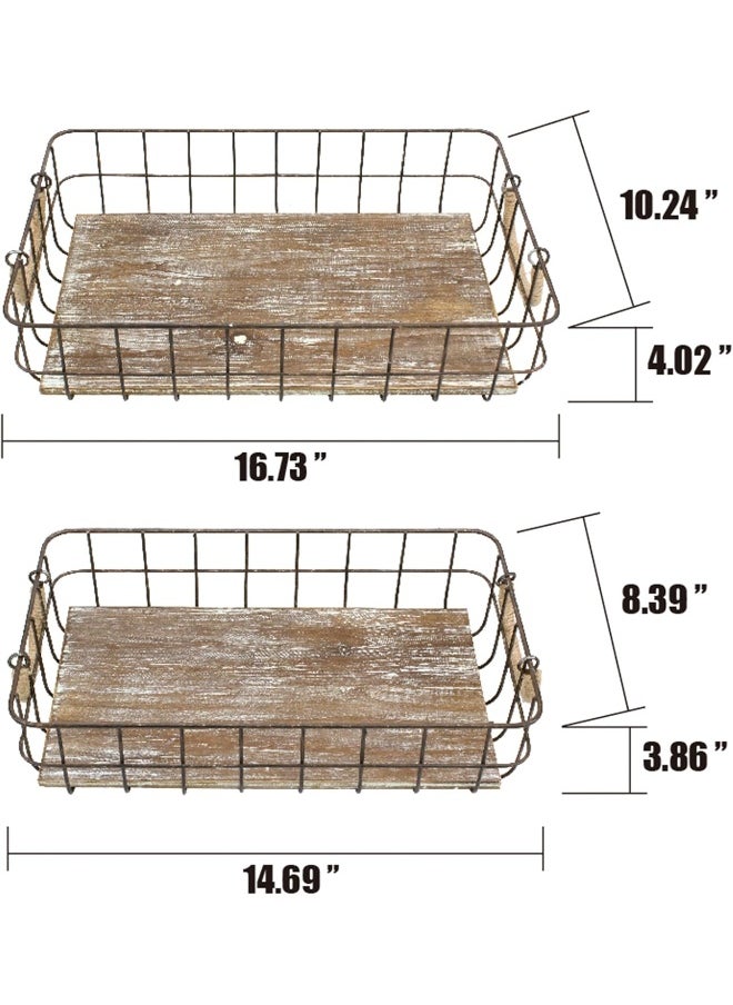 Stonebriar Stonebriar Stackable 2pc Rectangle Metal Wire and Wood Basket Set with Rope Wrapped Handles  - Image 2