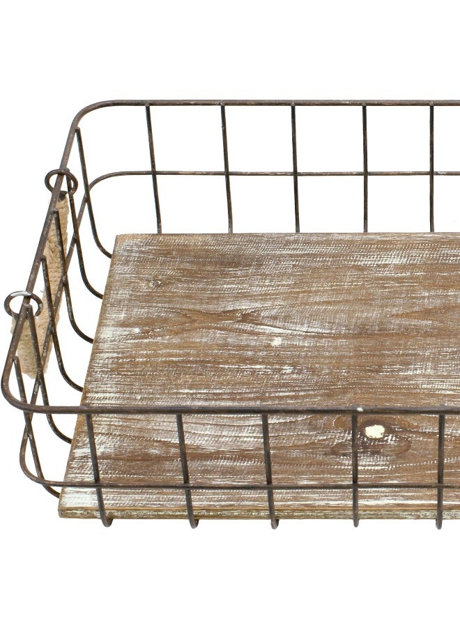 Stonebriar Stonebriar Stackable 2pc Rectangle Metal Wire and Wood Basket Set with Rope Wrapped Handles  - Image 5