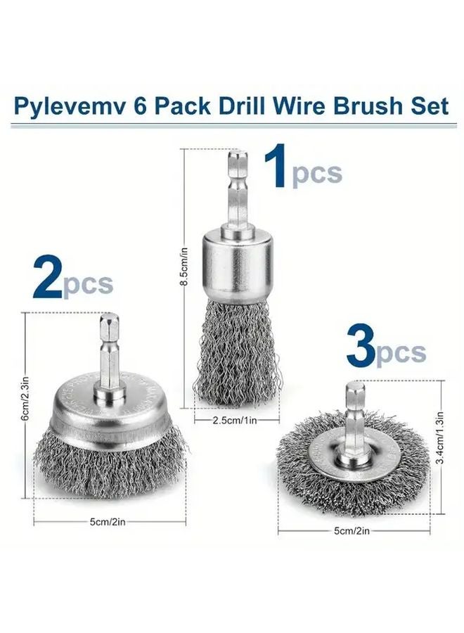 6pcs Carbon Steel Wire Brush Drill Bits For Rust Removal Metal Cleaning - Image 3