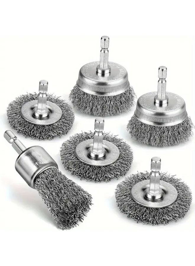 6pcs Carbon Steel Wire Brush Drill Bits For Rust Removal Metal Cleaning - Image 2