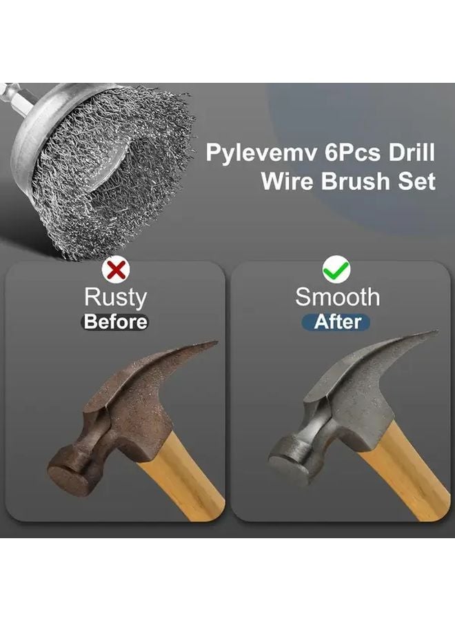 6pcs Carbon Steel Wire Brush Drill Bits For Rust Removal Metal Cleaning - Image 5