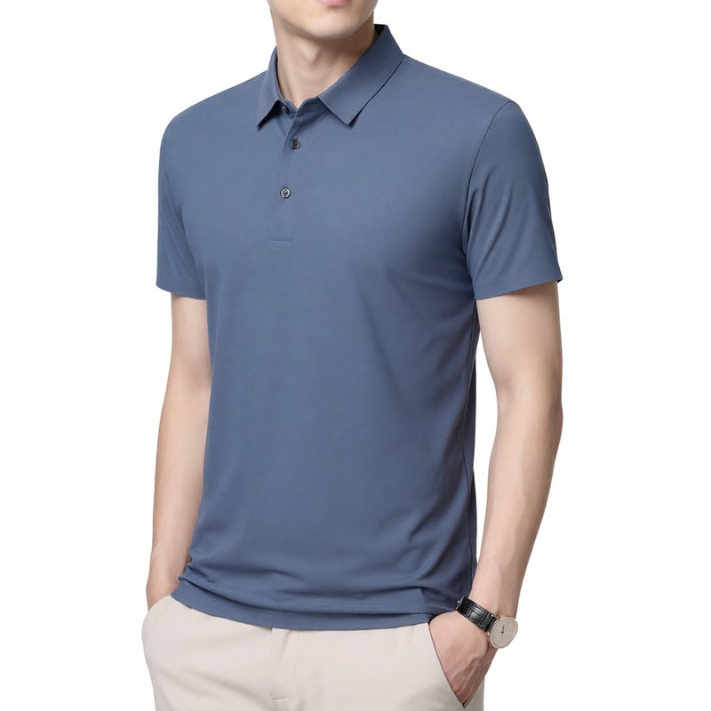 Men's Business Ice Silk Polo Shirt Short Sleeve Summer Quick Dry T-Shirt - Image 1