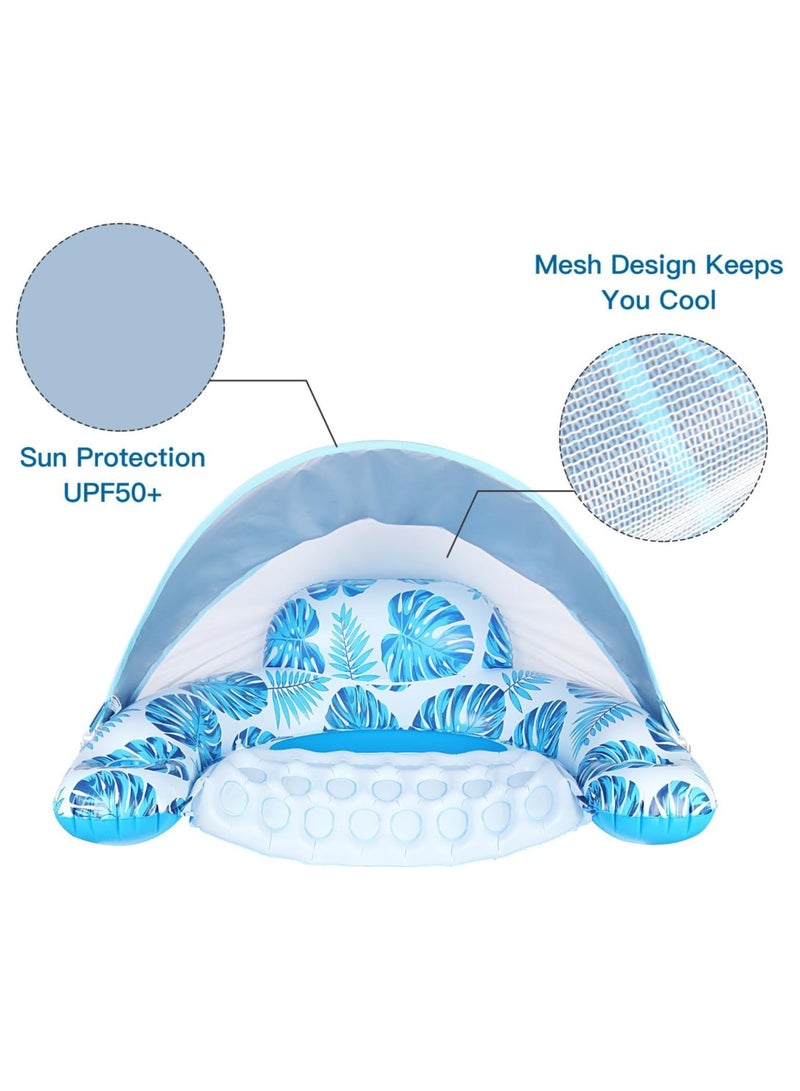 VUCATIN Inflatable Pool Float with Canopy Raft Floaties Water Floating Chair Pool Chair Lounge Float with Adjustable Sun Shade Cover 2 Cup Holder Ergonomic Headrest Inflatable Pool Float for Adults (Blue) - Image 5