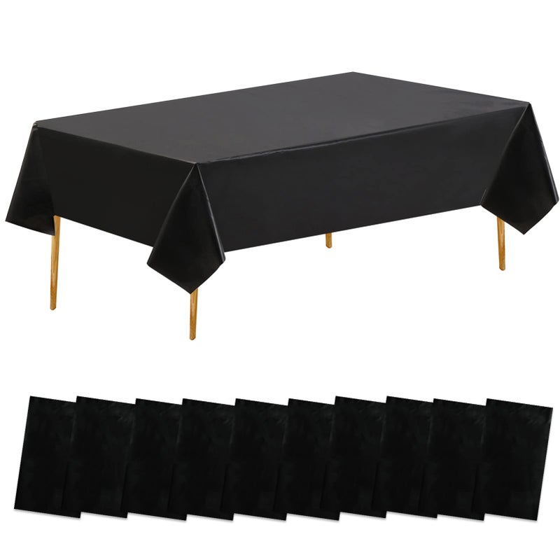 Rainmae 12Pcs Black Plastic Table Covers 137cm x 274 cm Tablecloth Rectangle Black Table Cover for Indoor or Outdoor Baby ShowerWeddingBirthday Party Decorations