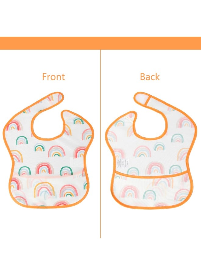 Waterproof Polyester Baby Bibs 4-Pack with Crumb Catcher, Rainbow & Floral Patterns, 30x38cm, 6-24 Months - Image 5