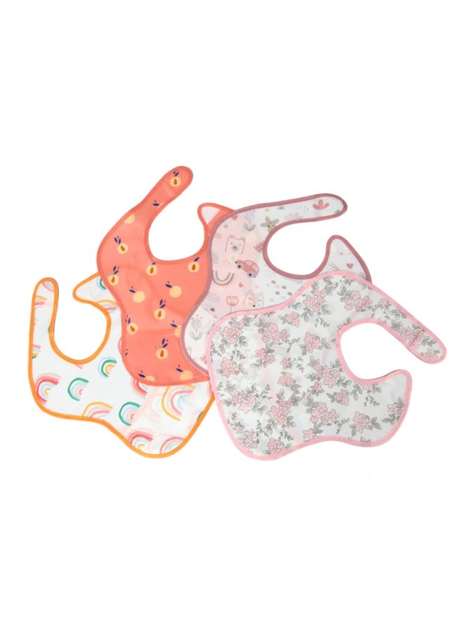 Waterproof Polyester Baby Bibs 4-Pack with Crumb Catcher, Rainbow & Floral Patterns, 30x38cm, 6-24 Months - Image 4