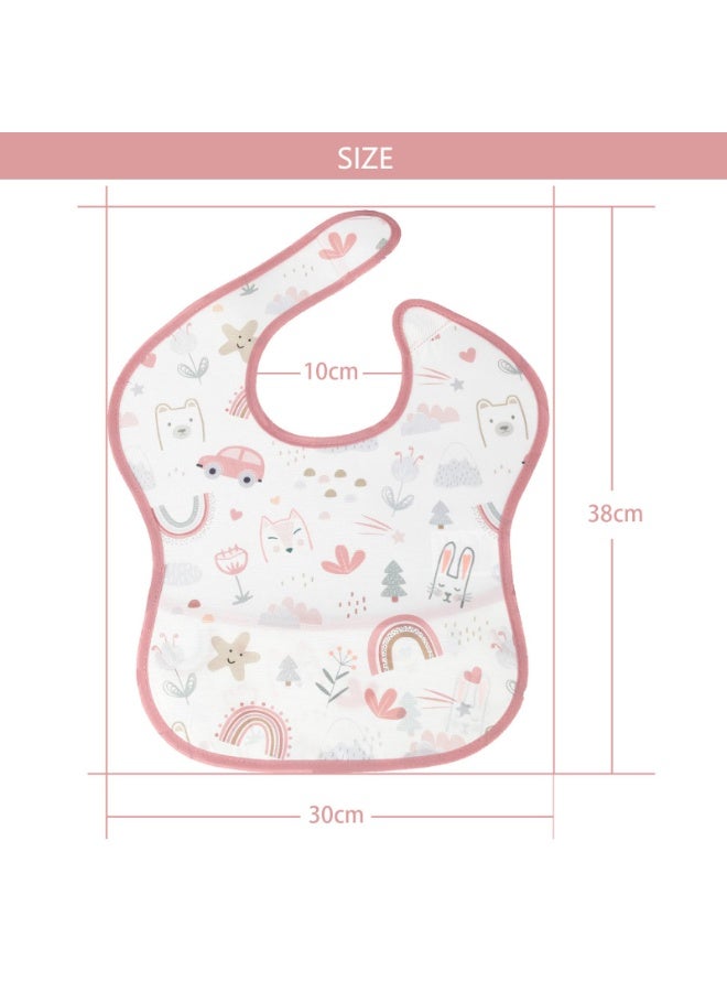 Waterproof Polyester Baby Bibs 4-Pack with Crumb Catcher, Rainbow & Floral Patterns, 30x38cm, 6-24 Months - Image 2
