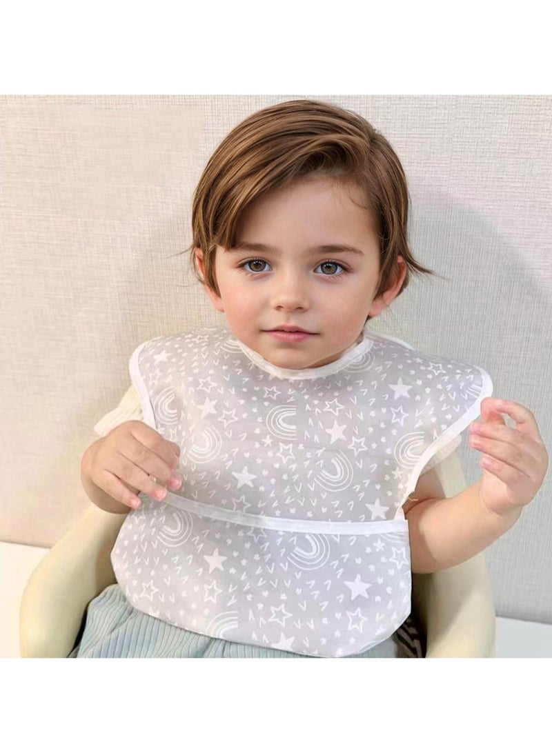 Waterproof Polyester Baby Bibs 4-Pack with Crumb Catcher, Rainbow & Floral Patterns, 30x38cm, 6-24 Months - Image 3