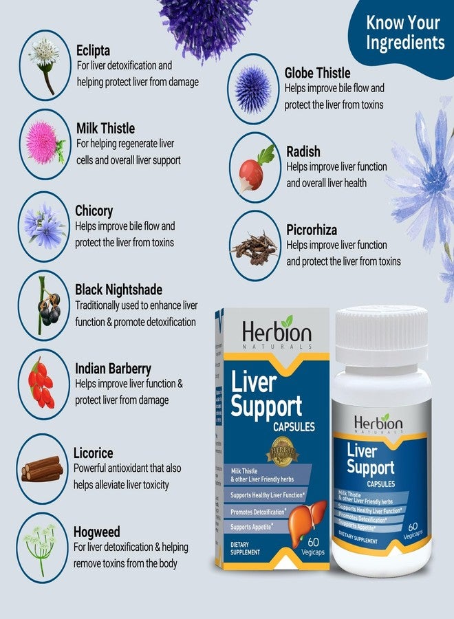 HERBION Naturals Liver Support Herbal Blend with Milk Thistle, Supports Healthy Liver Function, Promotes Detoxification, Supports Appetite, 60 Vegicaps, Pack of 1 - Image 3
