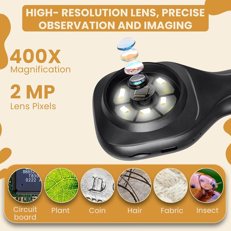 C DEVICE ميكروسكوب جيب رقمي للأطفال حتى 400X، عدسة مكبرة محمولة باليد، ميكروسكوب للطلاب للتعلم التفاعلي - Image 2