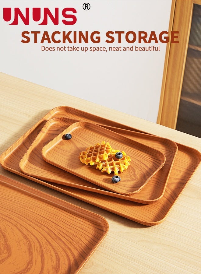 UNUNS 4 Pack Serving Trays,Food Tray Platters,Imitation Oak Grain Kitchen Food Lightweight Tray for Dinners Party,Tea Bar,Table Breakfast Snack  - Image 4
