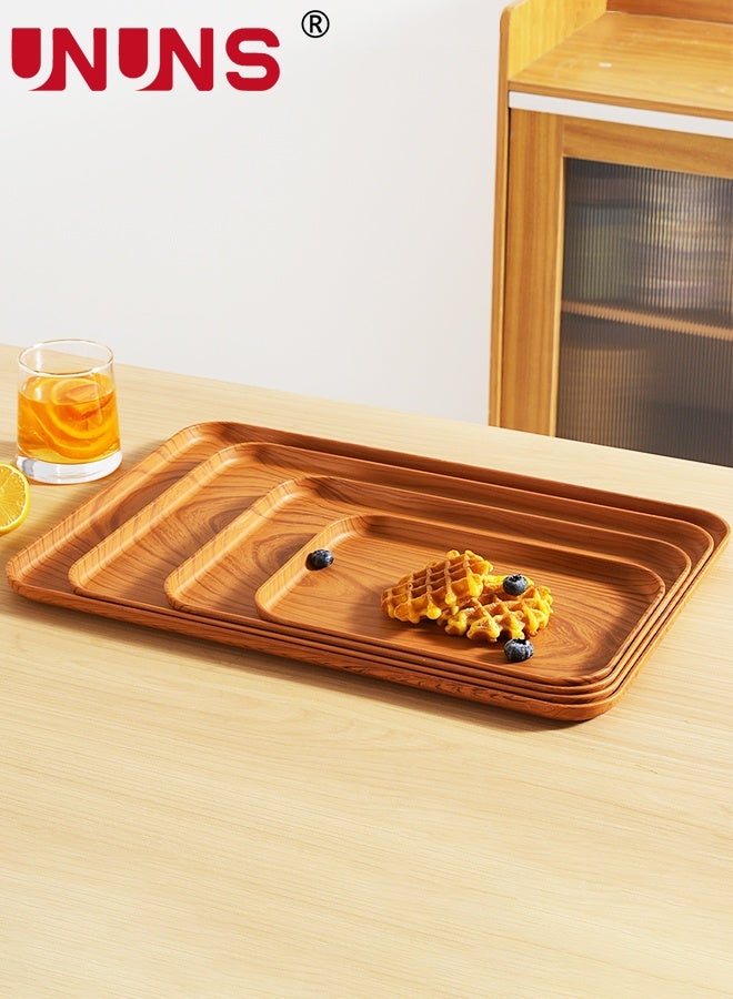 UNUNS 4 Pack Serving Trays,Food Tray Platters,Imitation Oak Grain Kitchen Food Lightweight Tray for Dinners Party,Tea Bar,Table Breakfast Snack  - Image 1