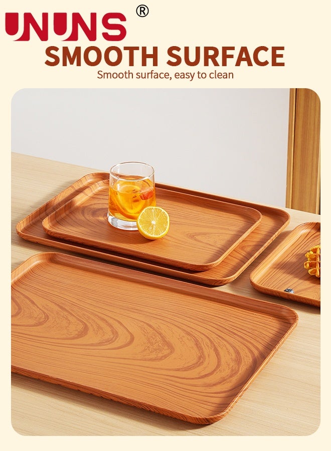 UNUNS 4 Pack Serving Trays,Food Tray Platters,Imitation Oak Grain Kitchen Food Lightweight Tray for Dinners Party,Tea Bar,Table Breakfast Snack  - Image 5
