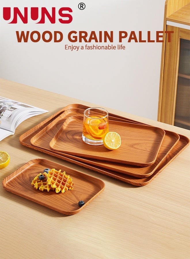 UNUNS 4 Pack Serving Trays,Food Tray Platters,Imitation Oak Grain Kitchen Food Lightweight Tray for Dinners Party,Tea Bar,Table Breakfast Snack  - Image 2