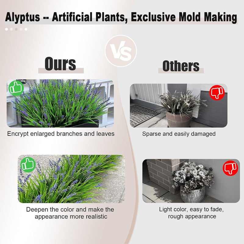 alyptus 12 حزمة نباتات صناعية خارجية عشب قرد مزيف مع زهور للأصيص مقاوم للأشعة فوق البنفسجية ديكور حديقة للنافذة والحديقة والفناء والمعلقات والممر والشرفة الأمامية (عشب مع زهور) - Image 3