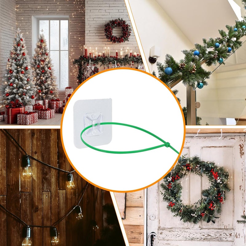 BeapTcely 12 Pcs Christmas Garland Hanger for Mantle, Transparent Large Zip Tie Mounts Self Adhesive Cable Tie Invisible Garland Cords Hooks Climbing Plants Straps for Wreath Fireplace Stairways (12, Green) - Image 5