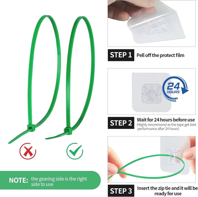 BeapTcely 12 Pcs Christmas Garland Hanger for Mantle, Transparent Large Zip Tie Mounts Self Adhesive Cable Tie Invisible Garland Cords Hooks Climbing Plants Straps for Wreath Fireplace Stairways (12, Green) - Image 4