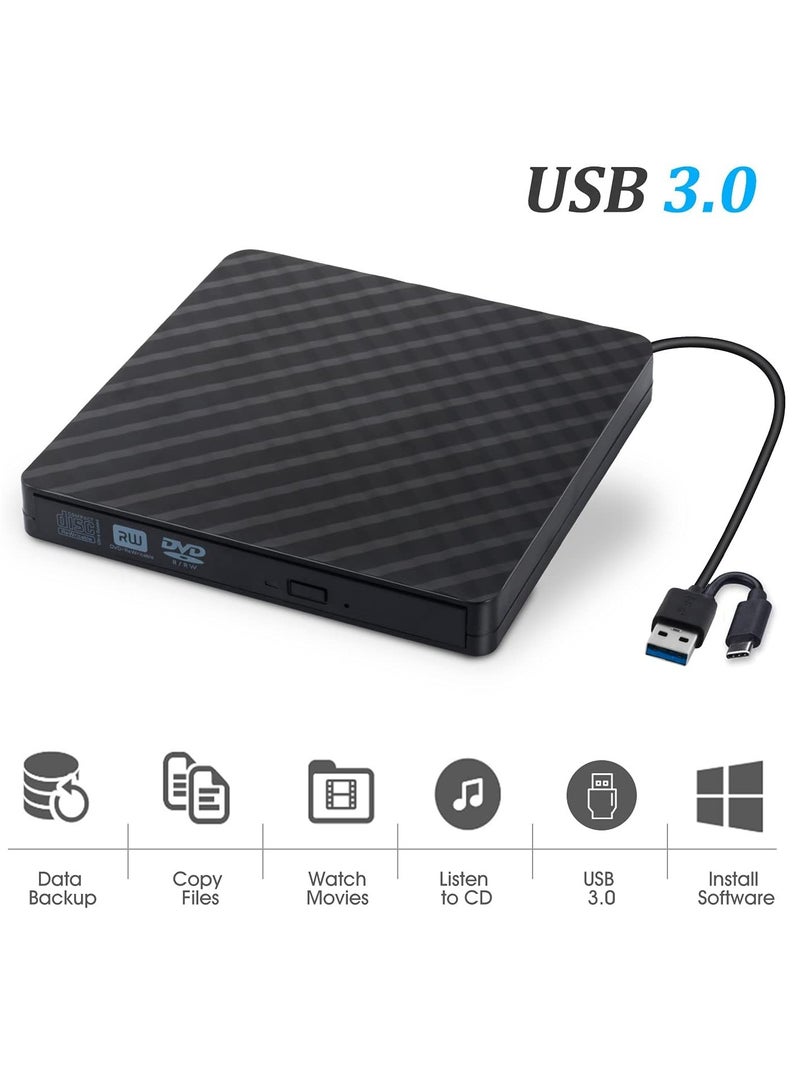 DVD Burner External CD/DVD Drive USB 3.0/Type C Optical Drive Burner Slim CD/DVD ROM Rewriter Reader Portable for PC Laptop Desktop MacBook Mac Windows 7/8.1/10 Linux OS  - Image 3