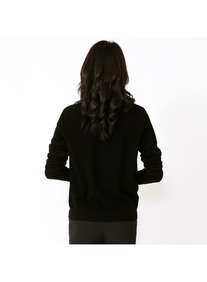 Hengyuanxiang Solid Color Rhinestone Pure Wool V-Neck Knitted Cardigan Warm Wool Cardigan Coat - Image 5