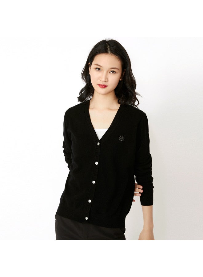 Hengyuanxiang Solid Color Rhinestone Pure Wool V-Neck Knitted Cardigan Warm Wool Cardigan Coat - Image 3