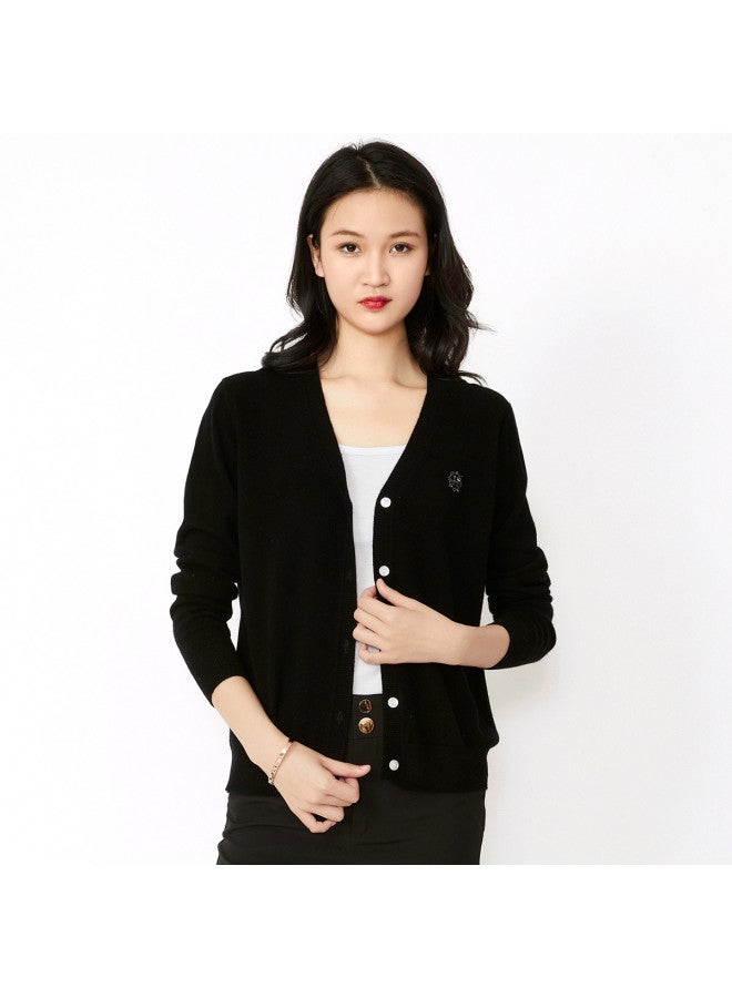Hengyuanxiang Solid Color Rhinestone Pure Wool V-Neck Knitted Cardigan Warm Wool Cardigan Coat - Image 4