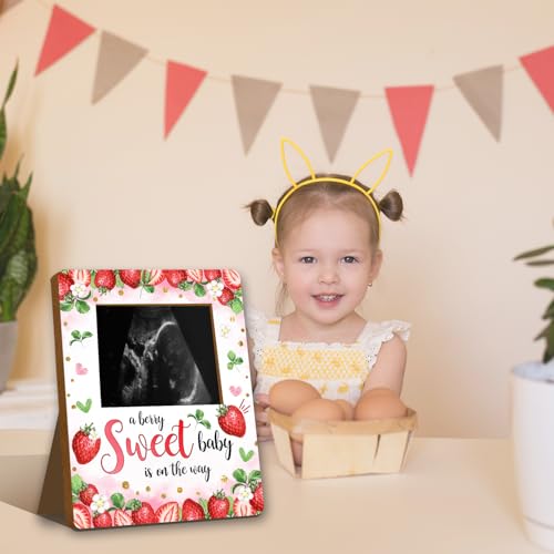 ALodr Strawberry Baby Shower Decorations, Baby Shower Sign Picture Frame, Berry Sweet Party Decor for Gender Reveal, Pregnancy Milestone Keepsake, Pregnancy Announcement Sonogram Photo Frames - Image 5