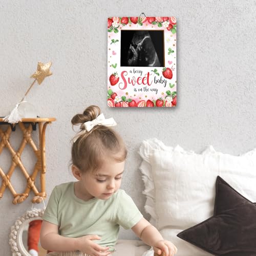 ALodr Strawberry Baby Shower Decorations, Baby Shower Sign Picture Frame, Berry Sweet Party Decor for Gender Reveal, Pregnancy Milestone Keepsake, Pregnancy Announcement Sonogram Photo Frames - Image 4