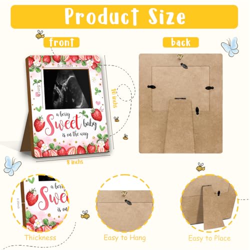 ALodr Strawberry Baby Shower Decorations, Baby Shower Sign Picture Frame, Berry Sweet Party Decor for Gender Reveal, Pregnancy Milestone Keepsake, Pregnancy Announcement Sonogram Photo Frames - Image 2