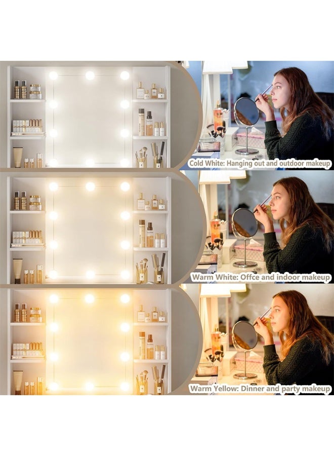 Vanity Desk, Makeup Dressing Table Vanity Bench with Mirror and Lights, Vanity Table Set with Stool, Multifunctional Dresser Cabinet with Storage Shelves and Drawers for Women Girls (SZZ014) ﻿ - Image 4