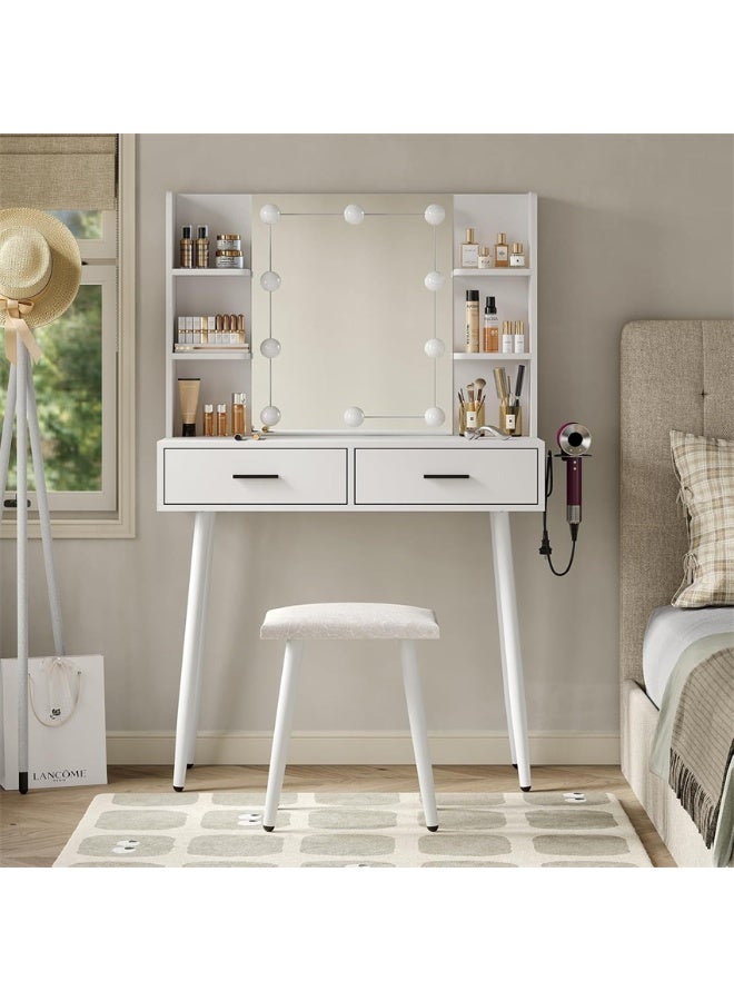 Vanity Desk, Makeup Dressing Table Vanity Bench with Mirror and Lights, Vanity Table Set with Stool, Multifunctional Dresser Cabinet with Storage Shelves and Drawers for Women Girls (SZZ014) ﻿ - Image 5
