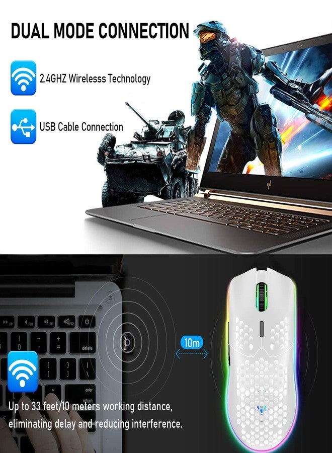 XINMENG Wireless Gaming Mouse Lightweight Honeycomb Design 3200 DPI Rechargeable Gaming Mouse with 16 Rainbow Backlit, USB Receiver,Compatible with PC Gamers and Xbox and PS4 Users - Image 5