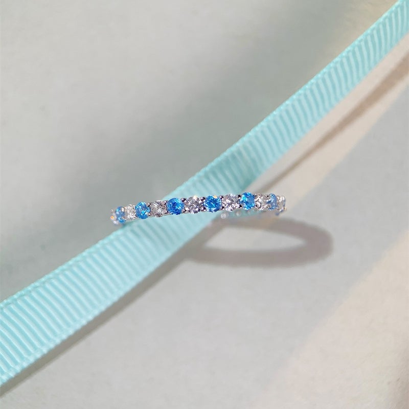 2022 New High-Carbon S925 Silver Ring Womens Gemstone Zircon Inter-light blue Drill-CBJZ005