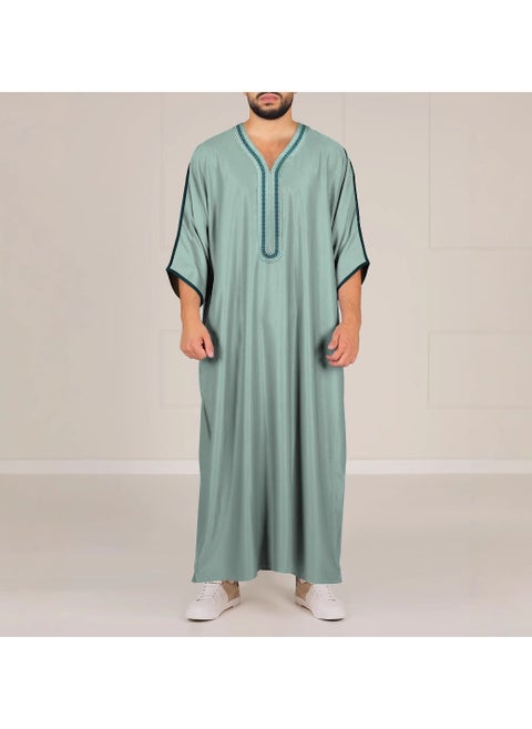 Side Pocket of Men's Robe with Sleeve Rope Embroidery and National Style