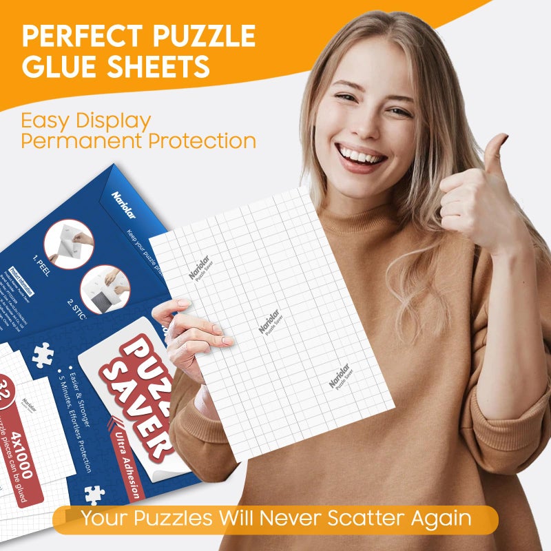Nariolar Ultra Adhesion Puzzle Glue Sheets, 32 Saver Sheets Preserves 4Ã—1000 Pieces Jigsaw, Puzzle Saver for Easy Preservation in Minutes - Image 5